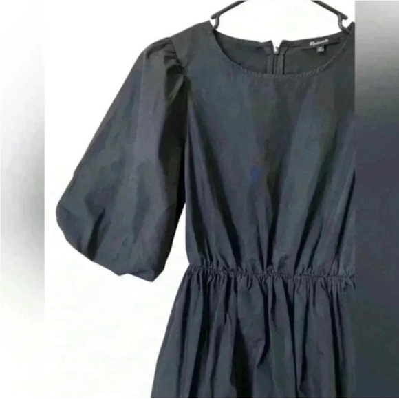 Madewell Poplin Crewneck Bubble-Sleeve Mini Dress Black - Picture 7 of 9